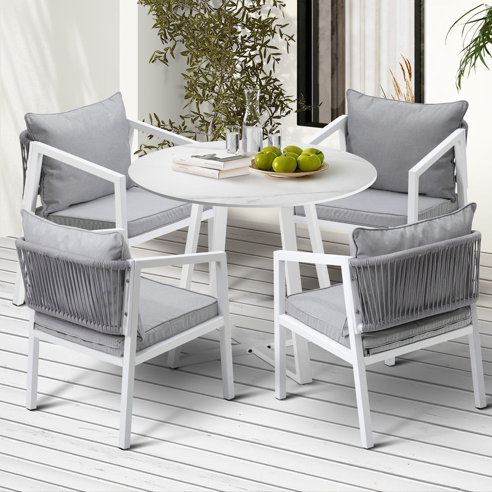 Outdoor Dining Set Bistro Setting 5PCS White
