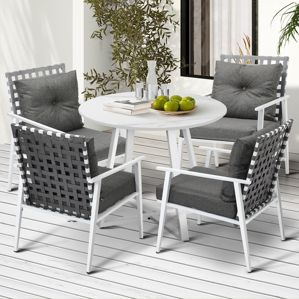 Outdoor Dining Set 5PCS Round Table Rattan Chair