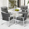 5 Piece Outdoor Dining Set Round Stone Table Rattan Chairs