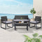 Gardeon 4 PCS Outdoor Sofa Set Rattan Furniture Glass Top Table Chairs Black