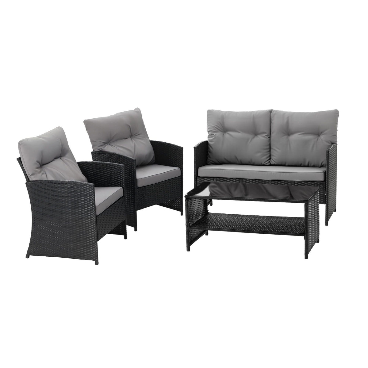 4-Piece Outdoor Sofa Set Coffee Table Chair Rattan Furniture Black