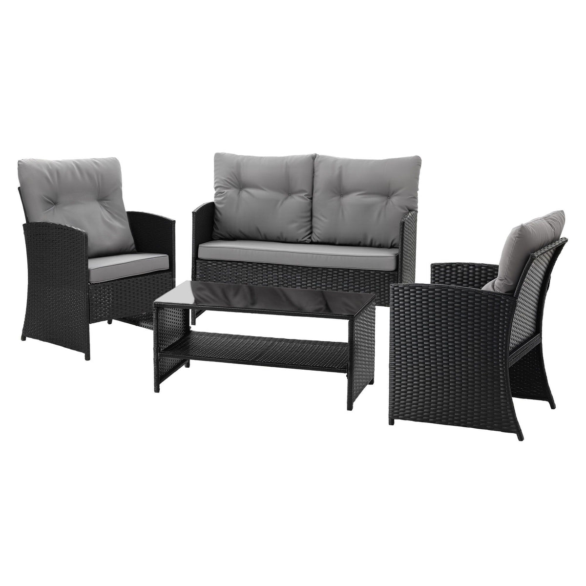 4-Piece Outdoor Sofa Set Coffee Table Chair Rattan Furniture Black