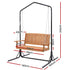 Wooden 2-Seater Outdoor Swing Chair with Black Stand Hanging Chair Patio Furniture