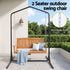 Wooden 2-Seater Outdoor Swing Chair with Black Stand Hanging Chair Patio Furniture