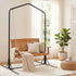 Wooden 2-Seater Outdoor Swing Chair with Black Stand Hanging Chair Patio Furniture