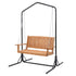 Wooden 2-Seater Outdoor Swing Chair with Black Stand Hanging Chair Patio Furniture