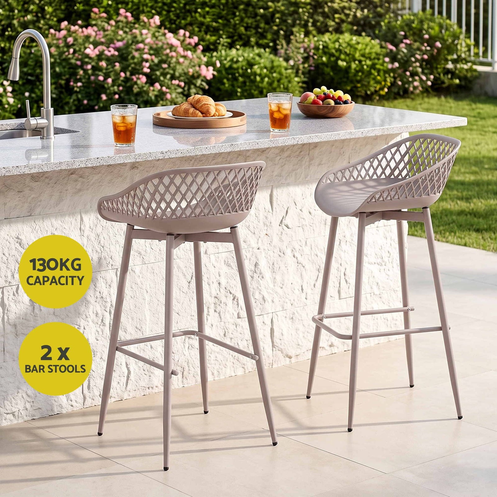 2PC Outdoor Bar Stools Plastic Metal Dining Chair Patio Furniture Coffee