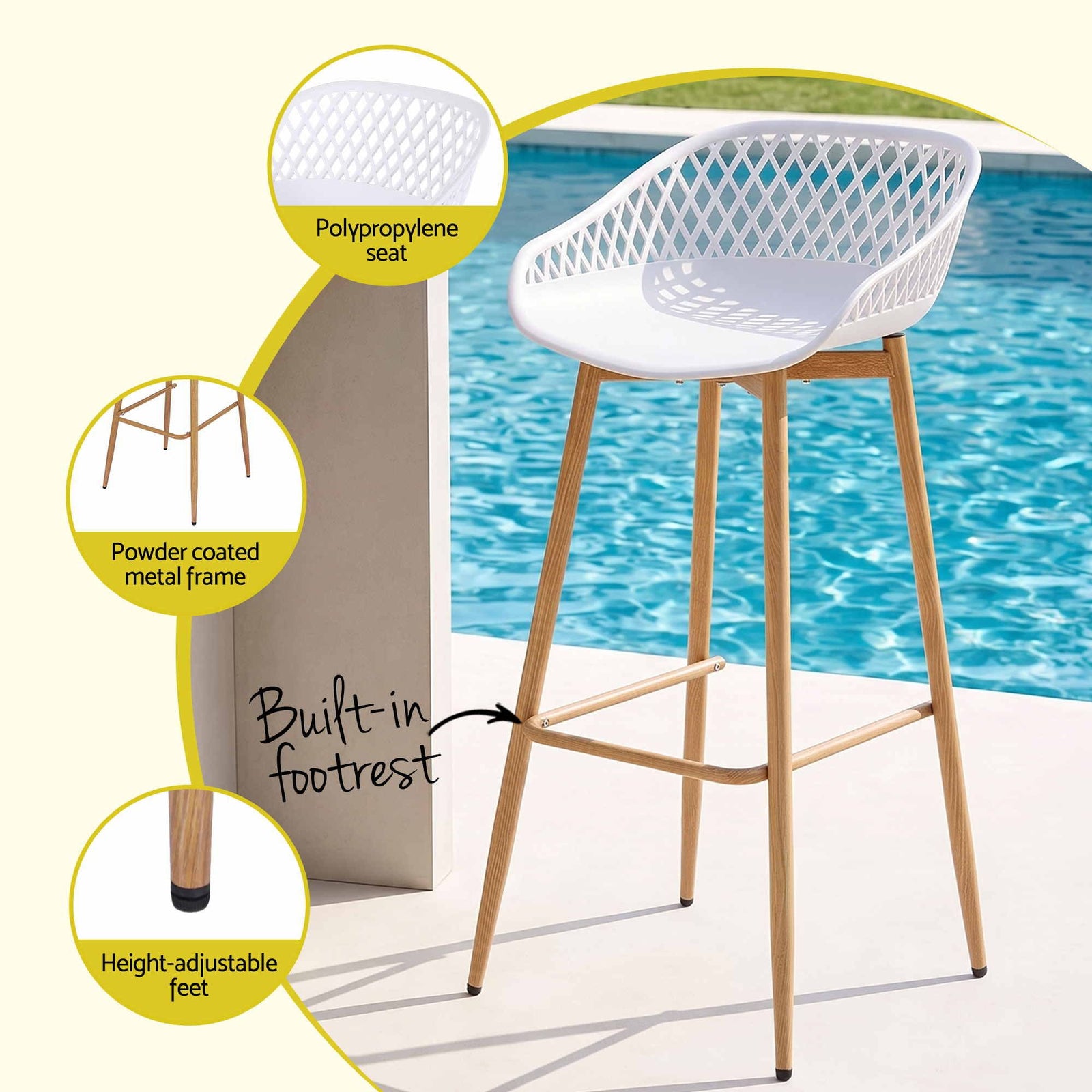2PC Outdoor Bar Stools Plastic Metal Dining Chair Patio Furniture White