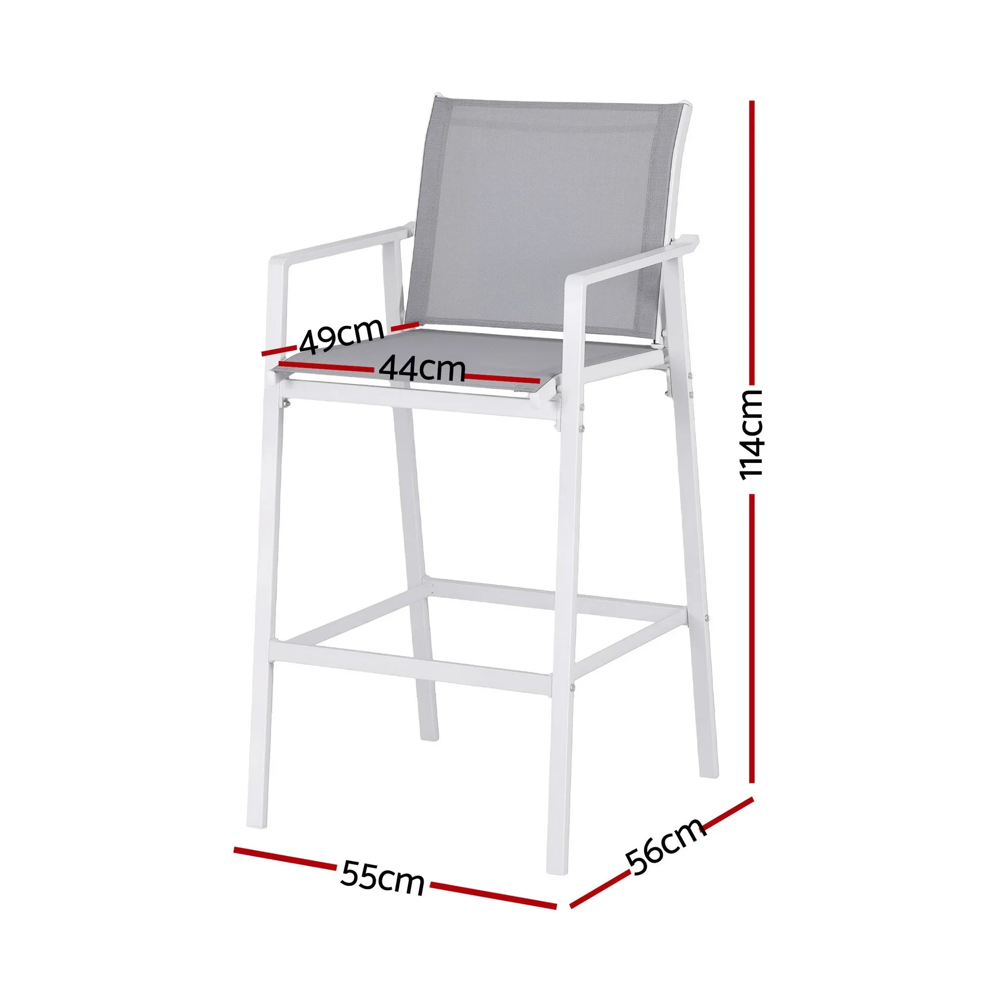 2PC Outdoor Bar Stools Dining Chairs Patio Furniture Garden Steel Textilene White