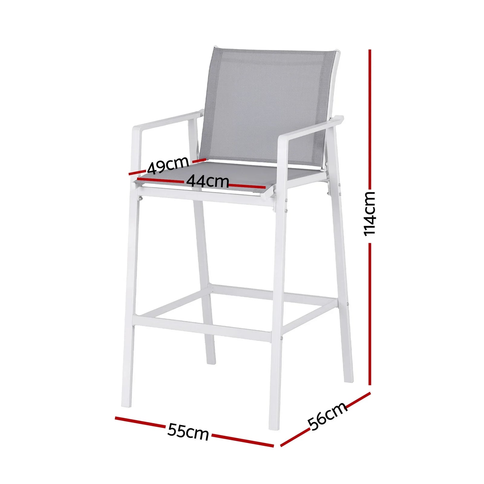 2PC Outdoor Bar Stools Dining Chairs Patio Furniture Garden Steel Textilene White
