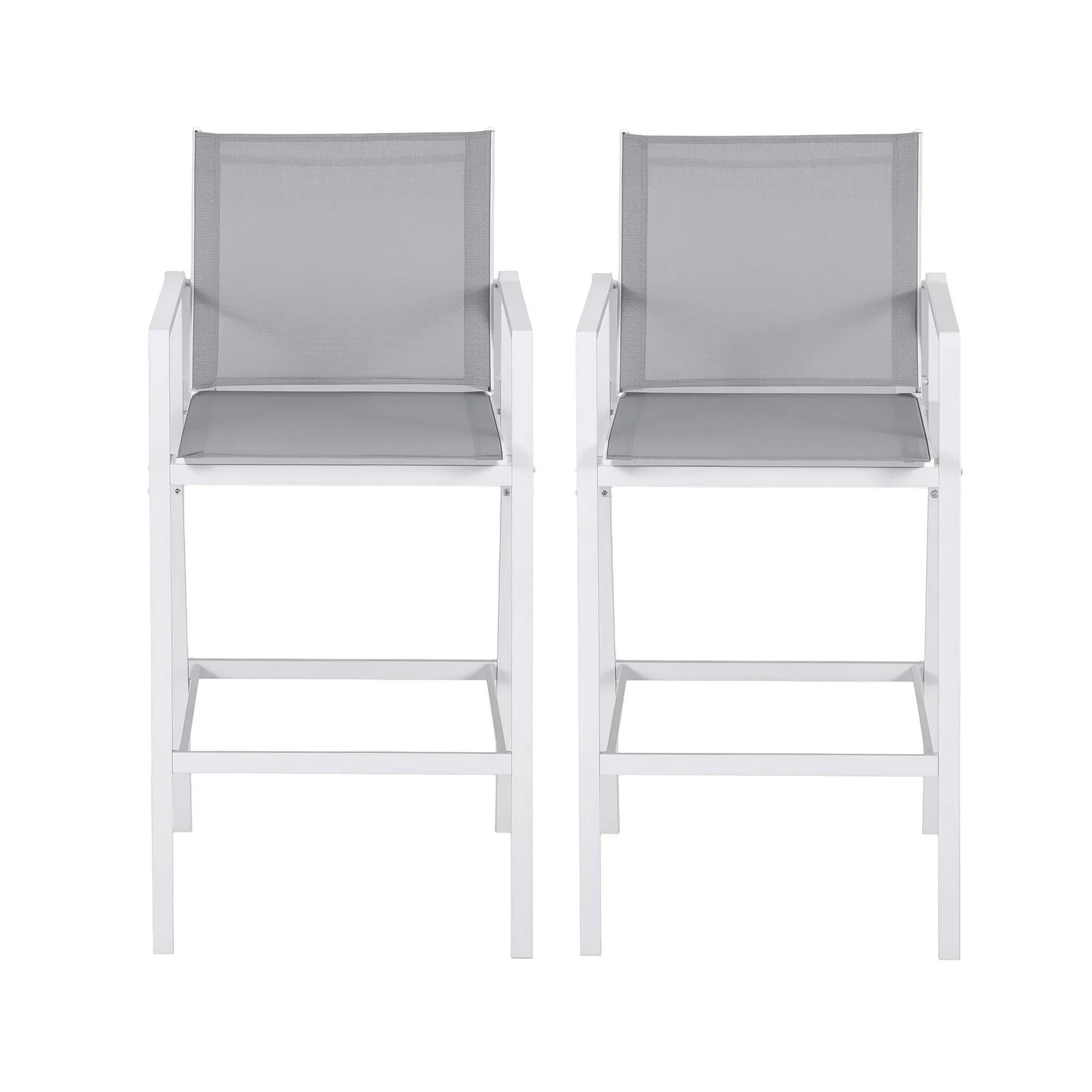 2PC Outdoor Bar Stools Dining Chairs Patio Furniture Garden Steel Textilene White