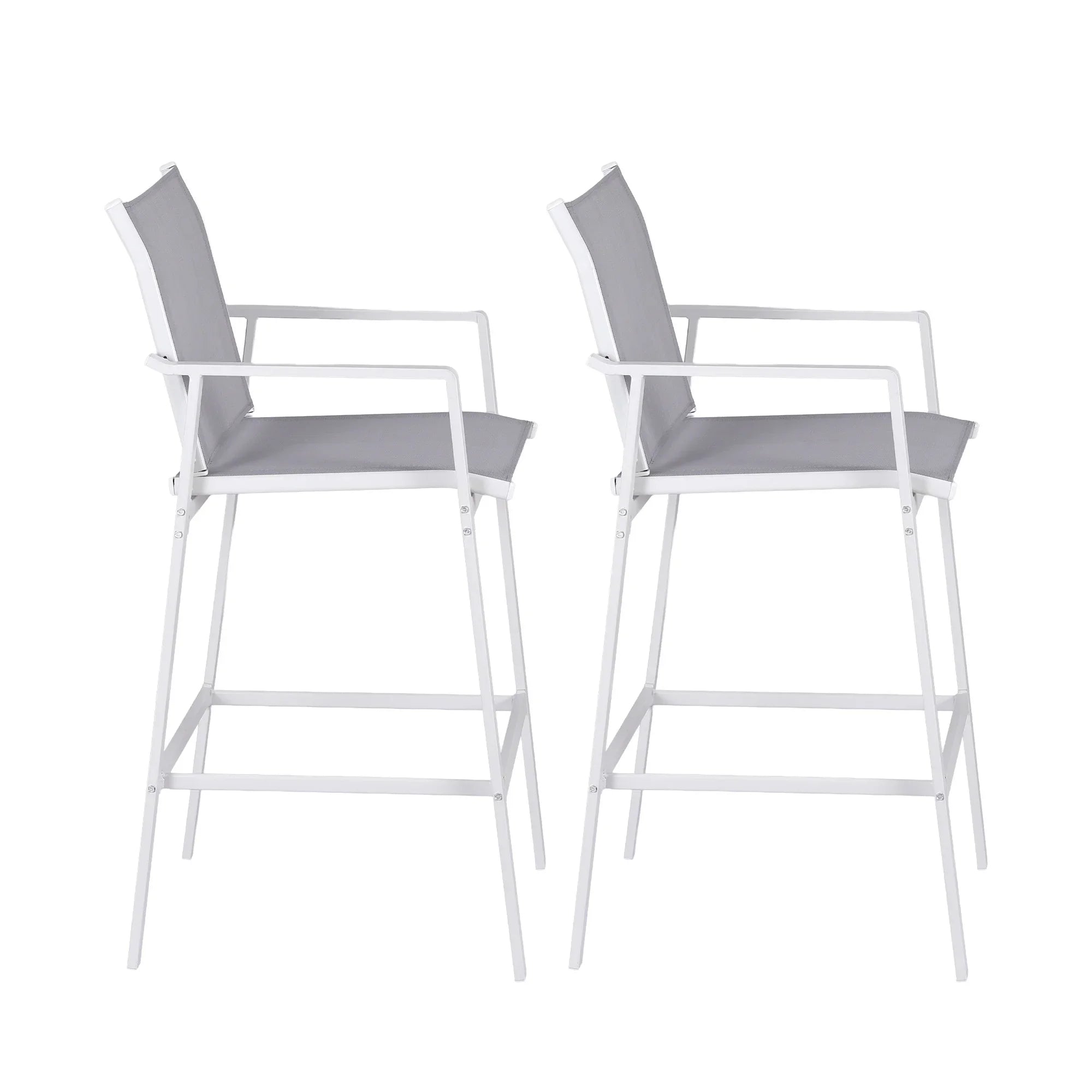 2PC Outdoor Bar Stools Dining Chairs Patio Furniture Garden Steel Textilene White