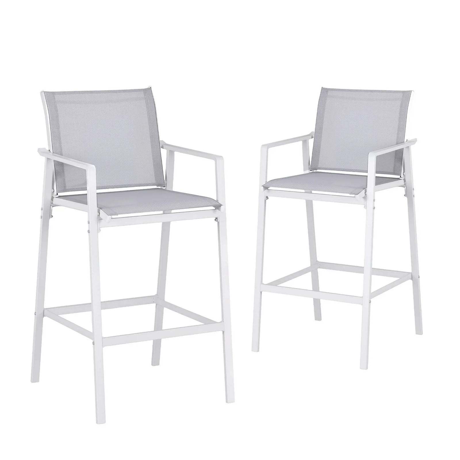 2PC Outdoor Bar Stools Dining Chairs Patio Furniture Garden Steel Textilene White