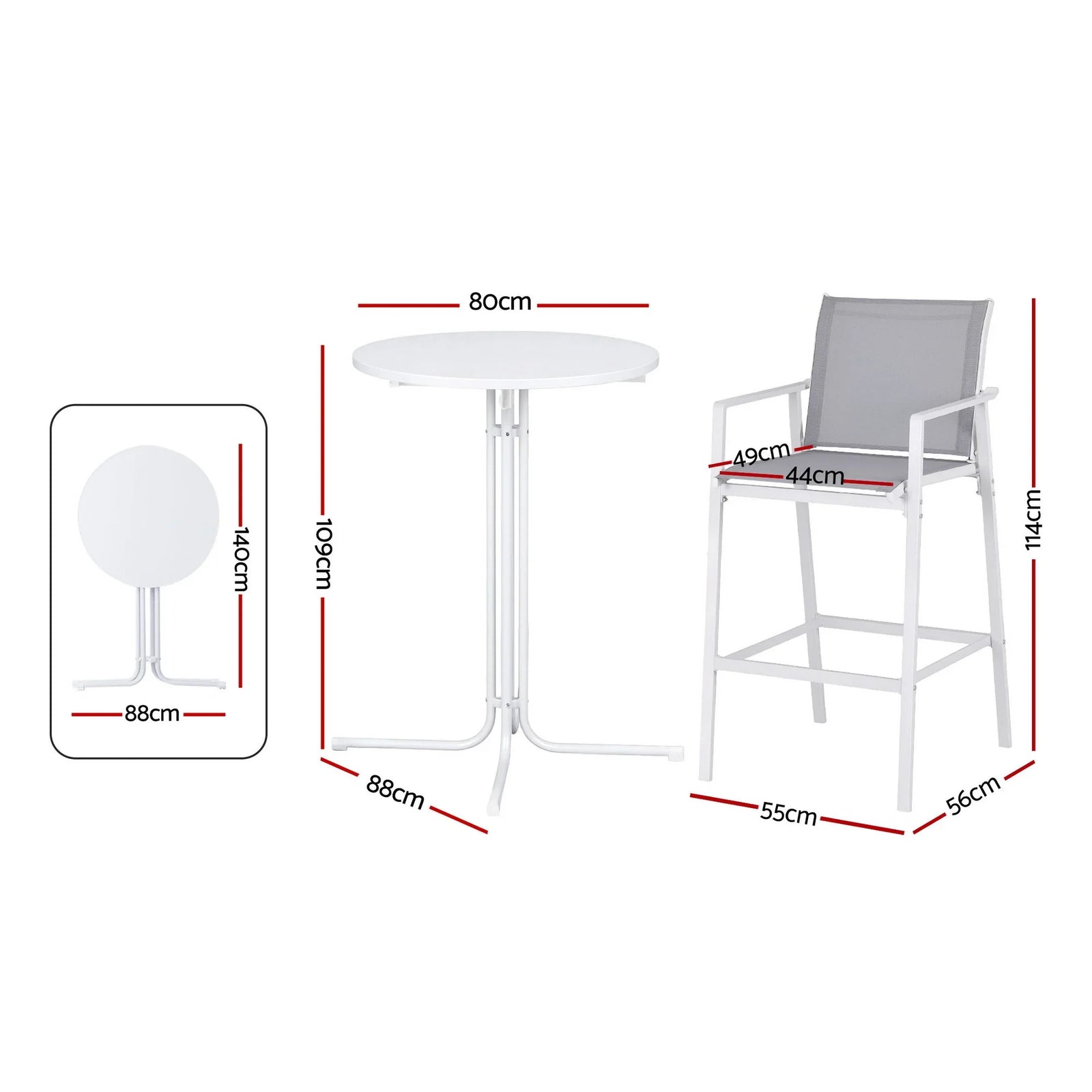 3PC Outdoor Bar Set Stools Dining Chairs Table Patio Furniture Bistro Set Steel White