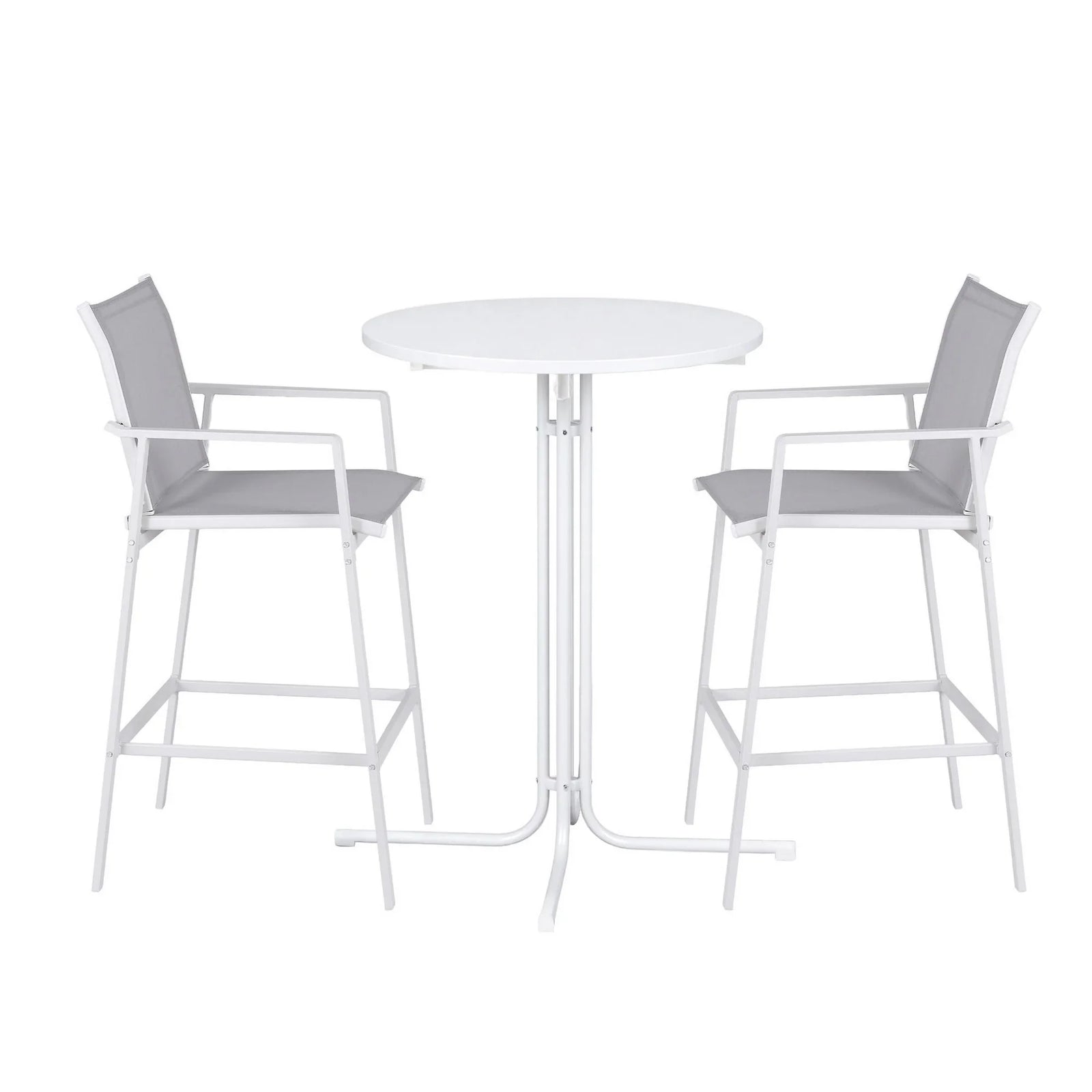 3PC Outdoor Bar Set Stools Dining Chairs Table Patio Furniture Bistro Set Steel White