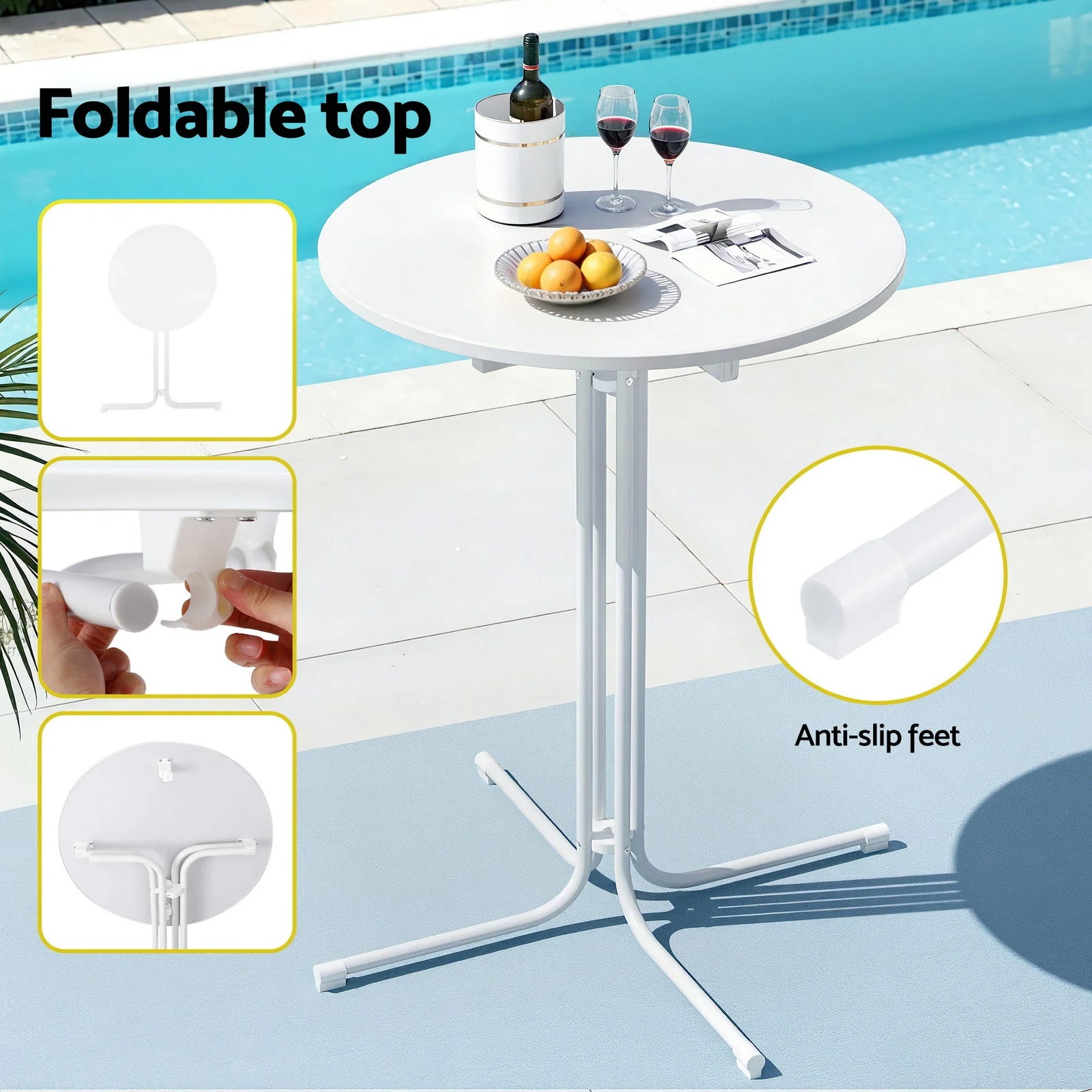 3PC Outdoor Bar Set Stools Dining Chairs Table Patio Furniture Bistro Set Steel White