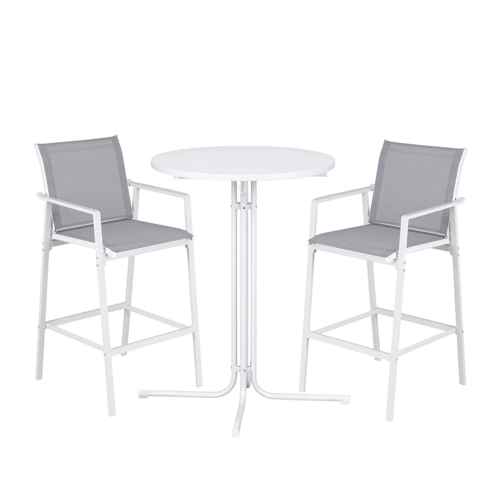 3PC Outdoor Bar Set Stools Dining Chairs Table Patio Furniture Bistro Set Steel White