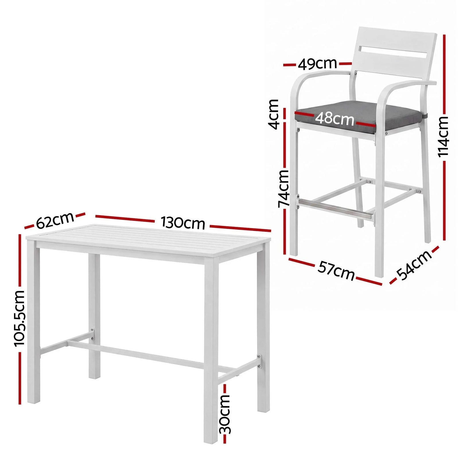 Outdoor Bar Set 5-Piece Patio Dining Chairs Aluminium Table Stools White