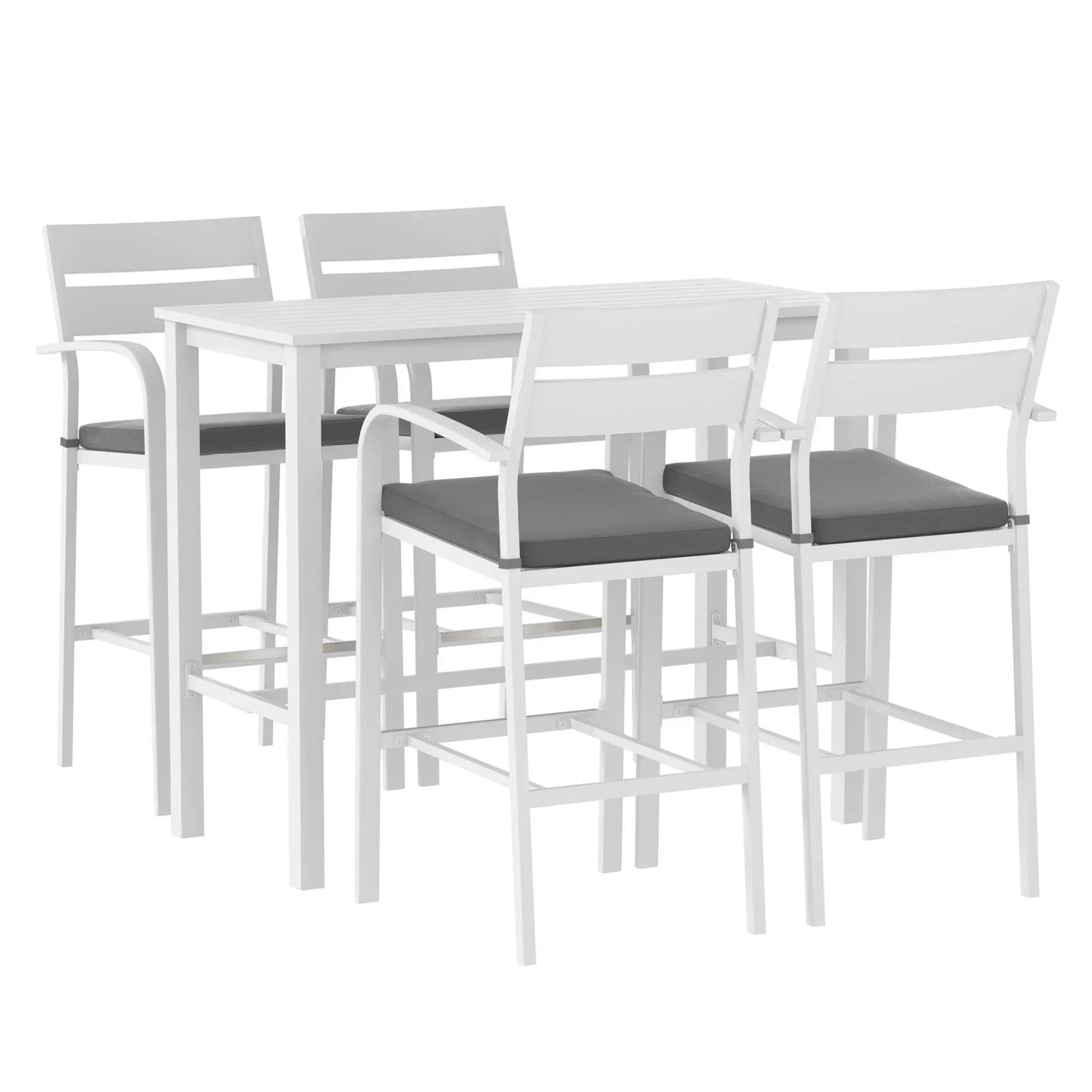 Outdoor Bar Set 5-Piece Patio Dining Chairs Aluminium Table Stools White