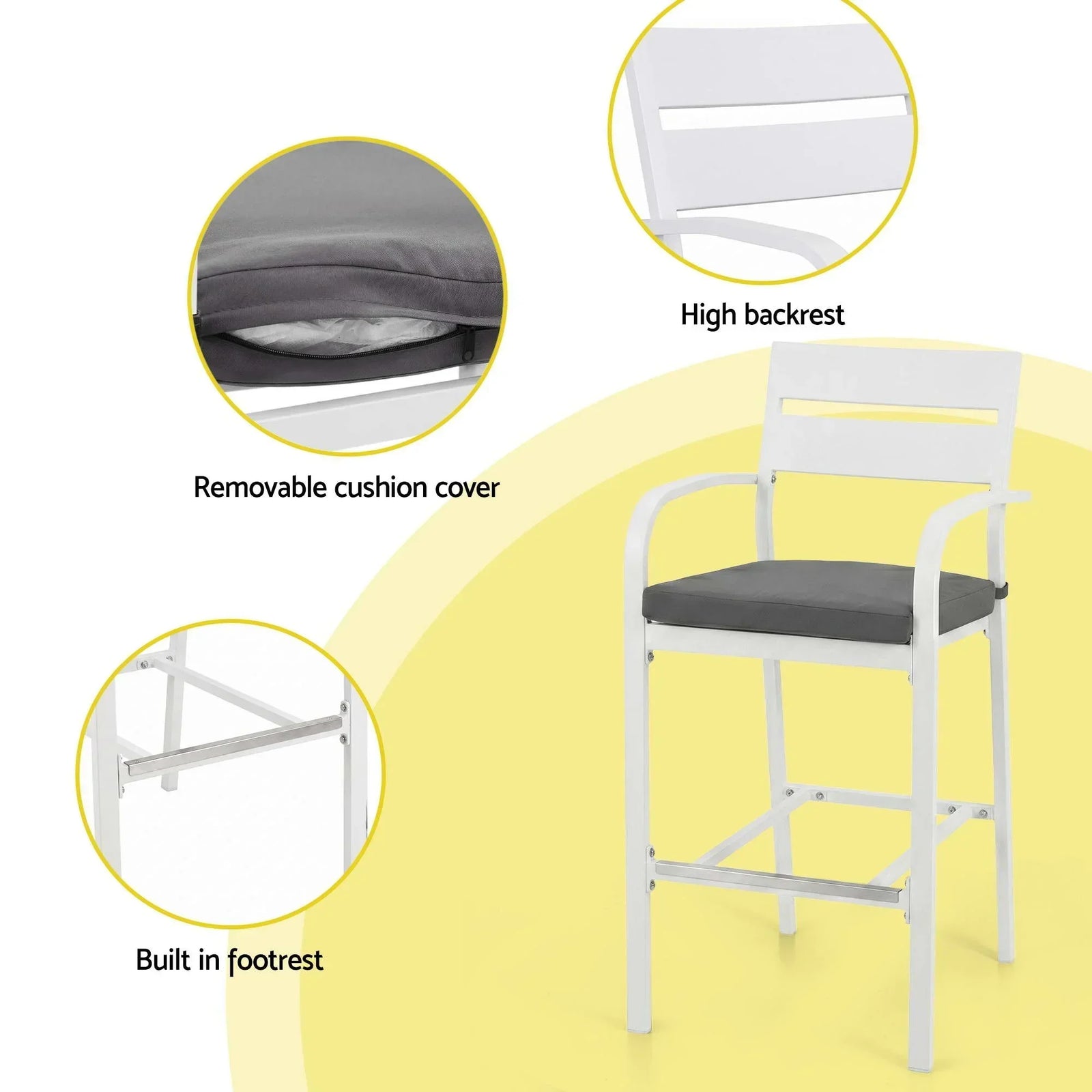 Outdoor Bar Set 5-Piece Patio Dining Chairs Aluminium Table Stools White