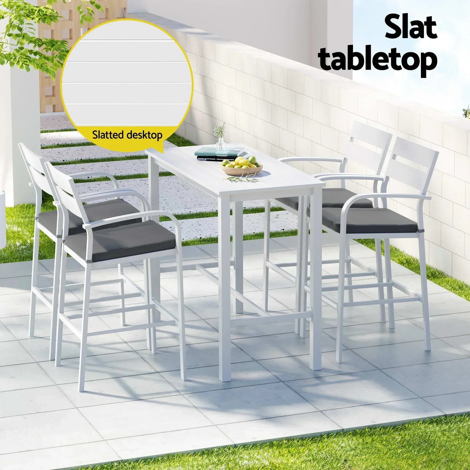Outdoor Bar Set 5-Piece Patio Dining Chairs Aluminium Table Stools White