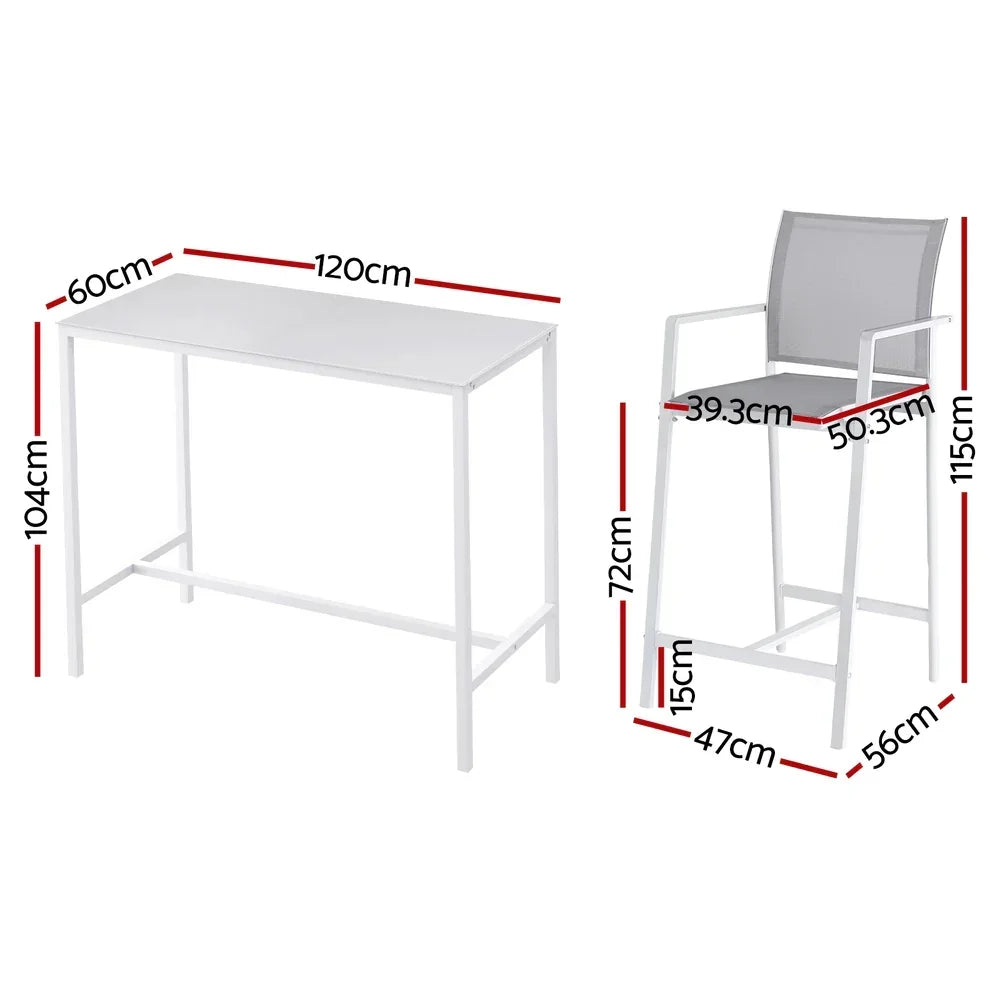 7PCS Outdoor Bar Set Stools Dining Chairs Table Patio Steel Bistro Set White