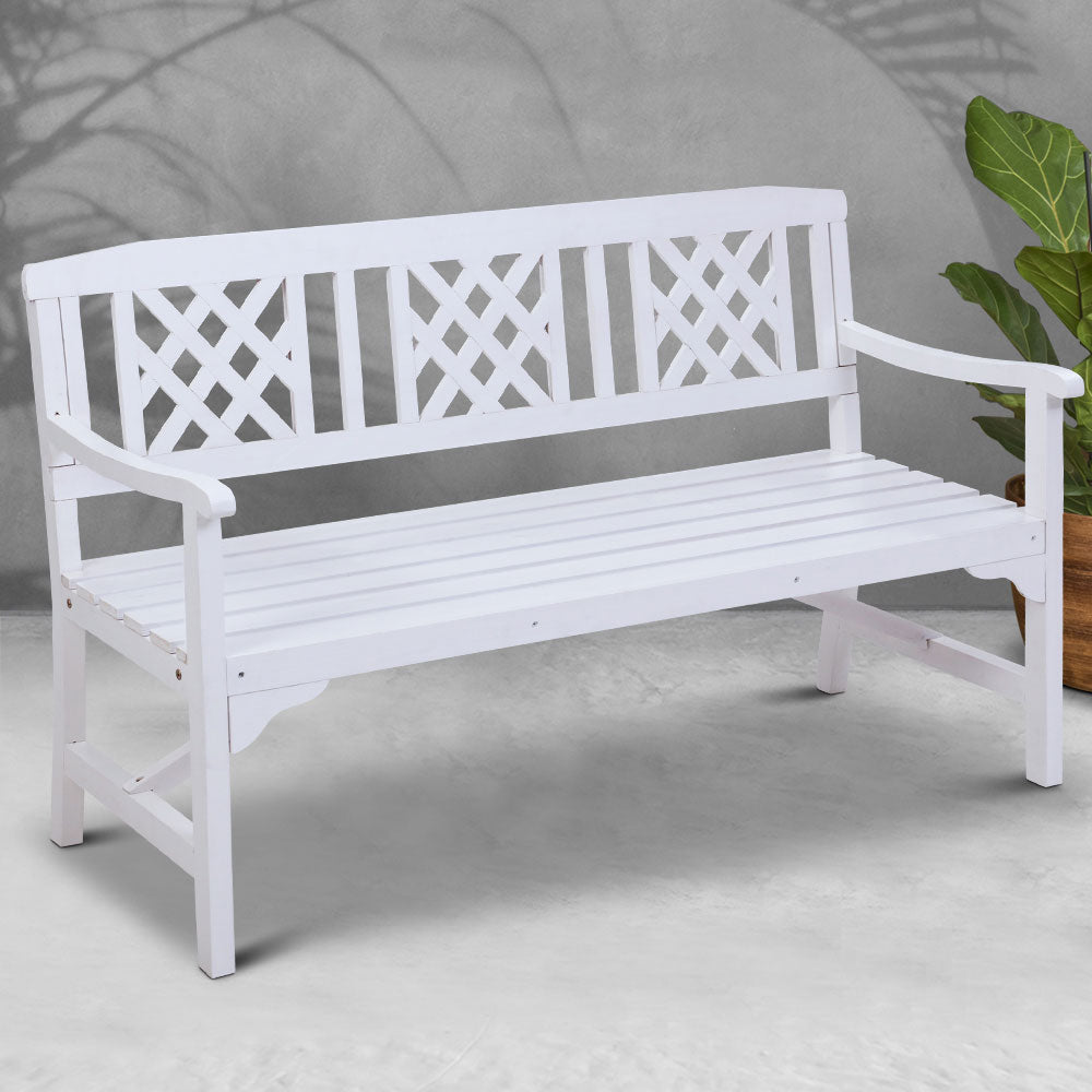 Gardeon Outdoor Garden Bench Wooden Chair 3 Seat Patio Furniture Lounge White