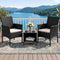 3 Piece Outdoor Rattan Furniture Set Black Wicker Chairs Glass Table Patio