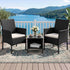 3 Piece Outdoor Rattan Furniture Set Black Wicker Chairs Glass Table Patio