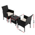 3 Piece Outdoor Rattan Furniture Set Black Wicker Chairs Glass Table Patio