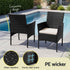 3 Piece Outdoor Rattan Furniture Set Black Wicker Chairs Glass Table Patio
