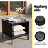 3 Piece Outdoor Rattan Furniture Set Black Wicker Chairs Glass Table Patio