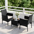 3 Piece Outdoor Rattan Furniture Set Black Wicker Chairs Glass Table Patio
