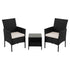 3 Piece Outdoor Rattan Furniture Set Black Wicker Chairs Glass Table Patio
