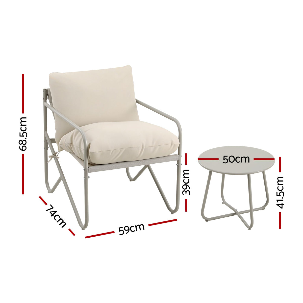 Outdoor Bistro Set 3 Piece Patio Furniture Conversation Table and Chairs Khaki