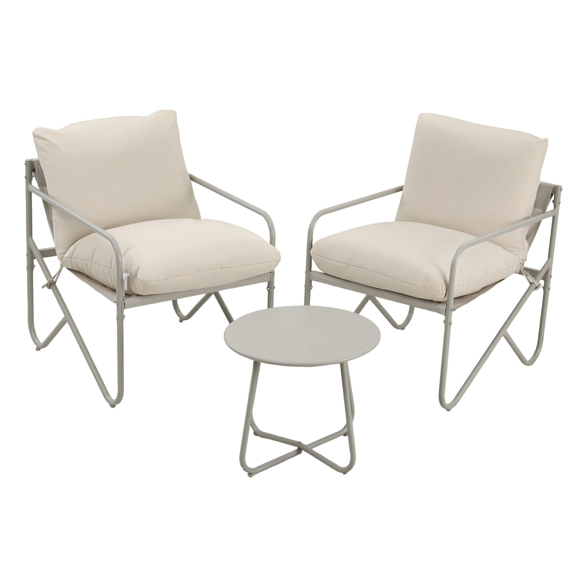 Outdoor Bistro Set 3 Piece Patio Furniture Conversation Table and Chairs Khaki