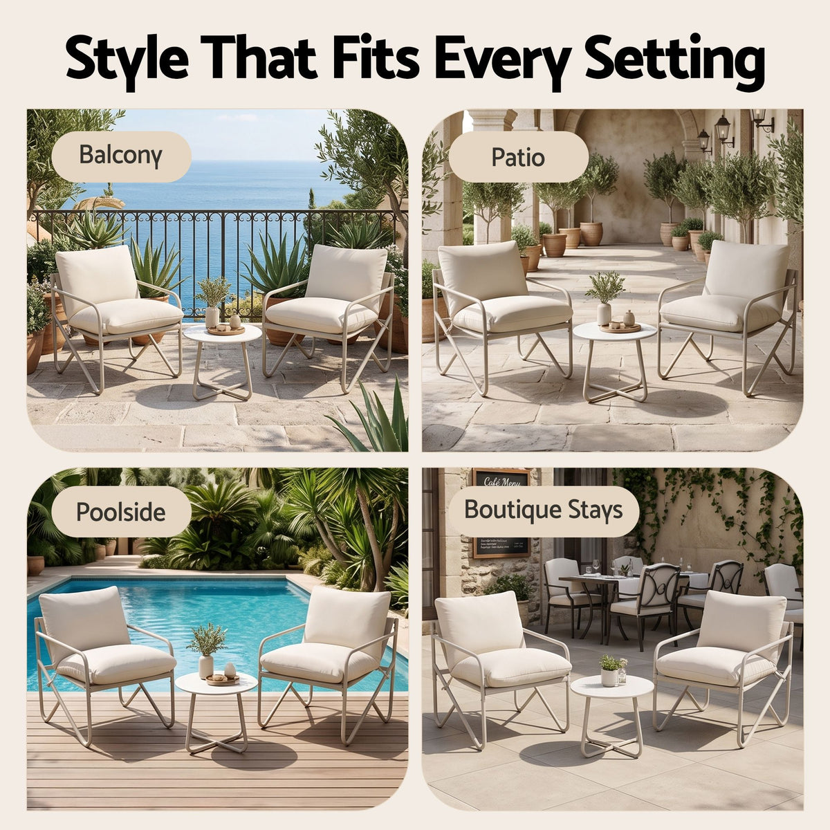 Outdoor Bistro Set 3 Piece Patio Furniture Conversation Table and Chairs Khaki