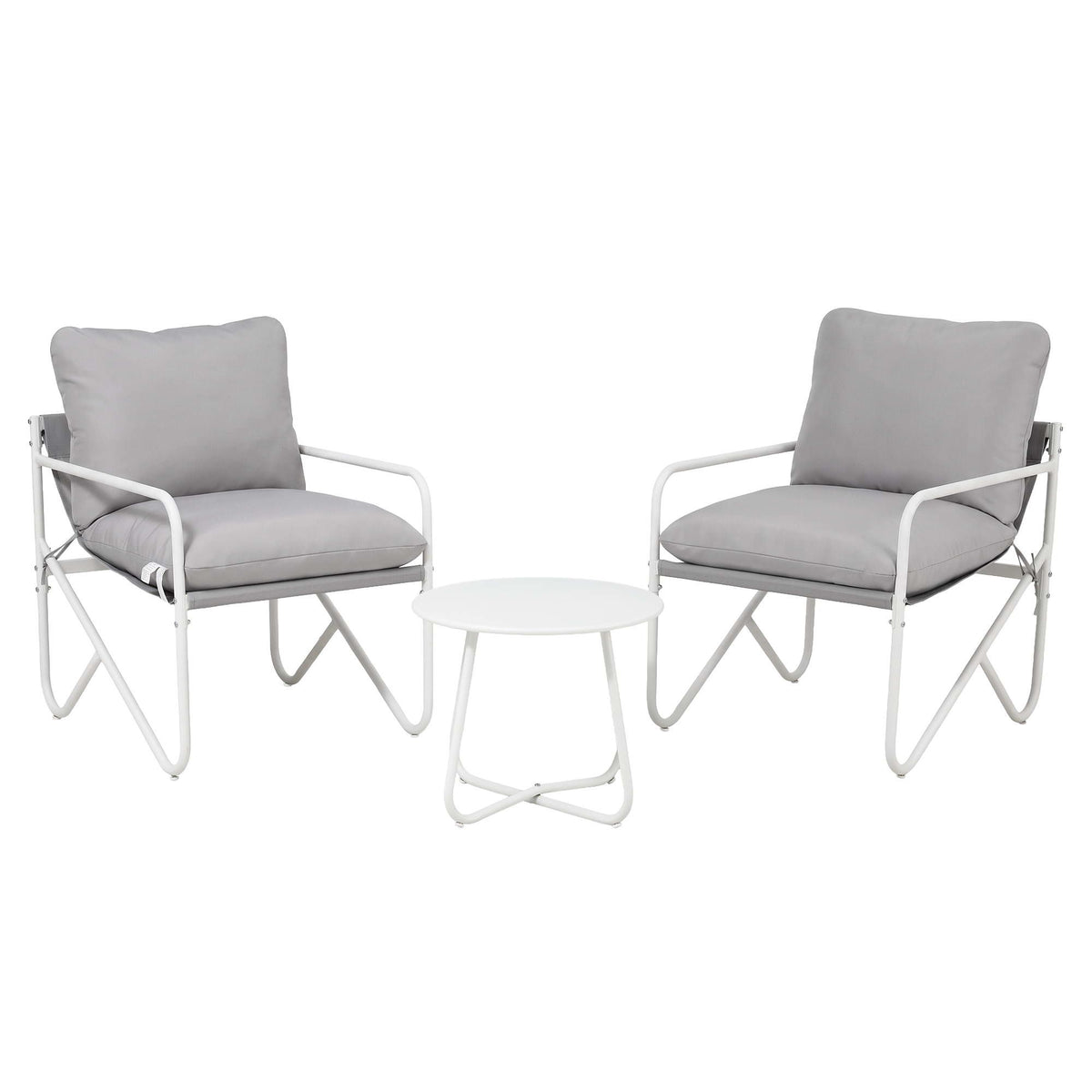 Gardeon 3 Piece Outdoor Bistro Set Patio Table and 2 Chairs Steel Textilene Grey