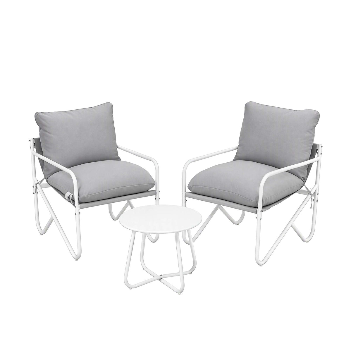 Gardeon 3 Piece Outdoor Bistro Set Patio Table and 2 Chairs Steel Textilene Grey