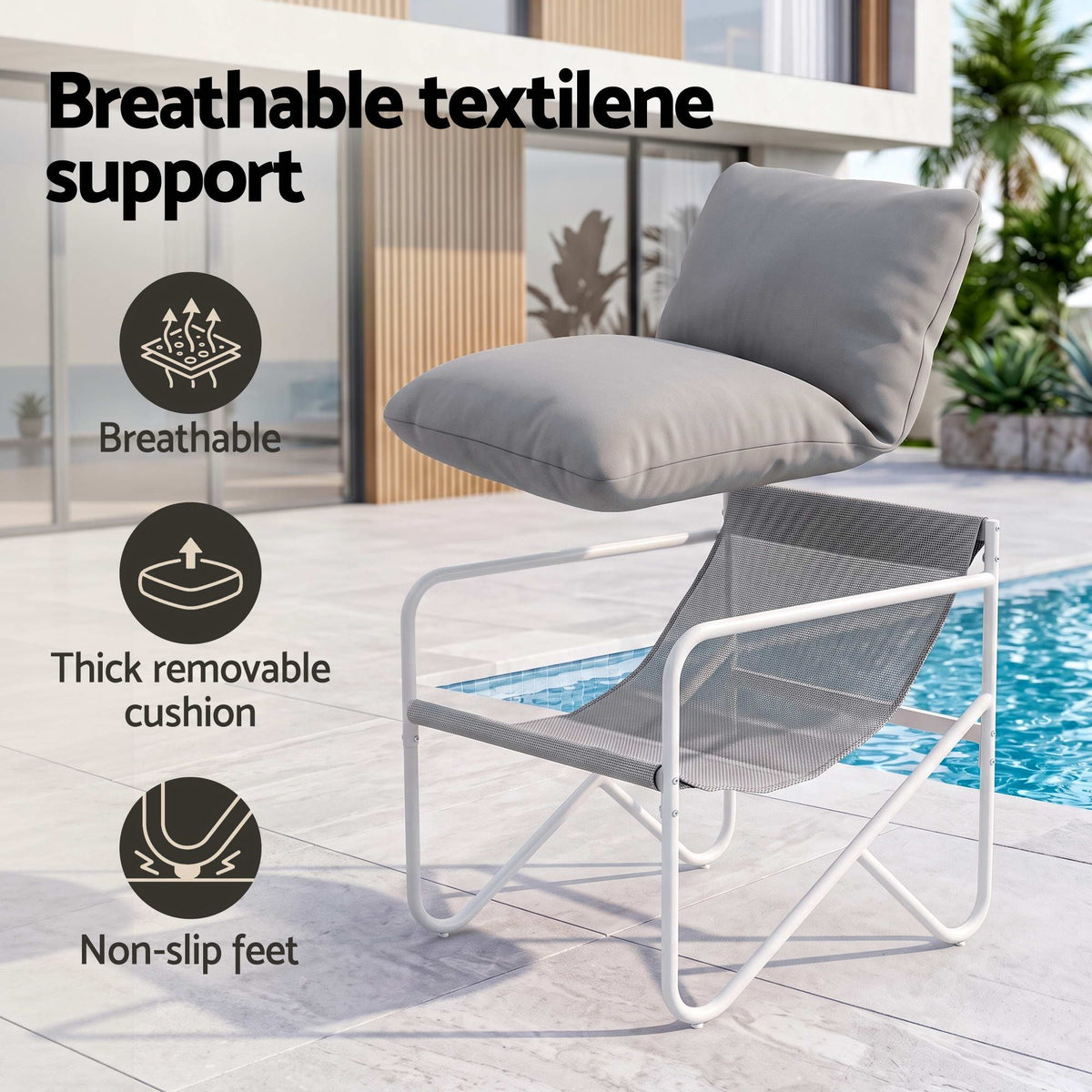 Gardeon 3 Piece Outdoor Bistro Set Patio Table and 2 Chairs Steel Textilene Grey