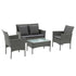 Gardeon 4 Piece Outdoor Rattan Sofa Set, Patio Lounge & Glass Coffee Table, Grey