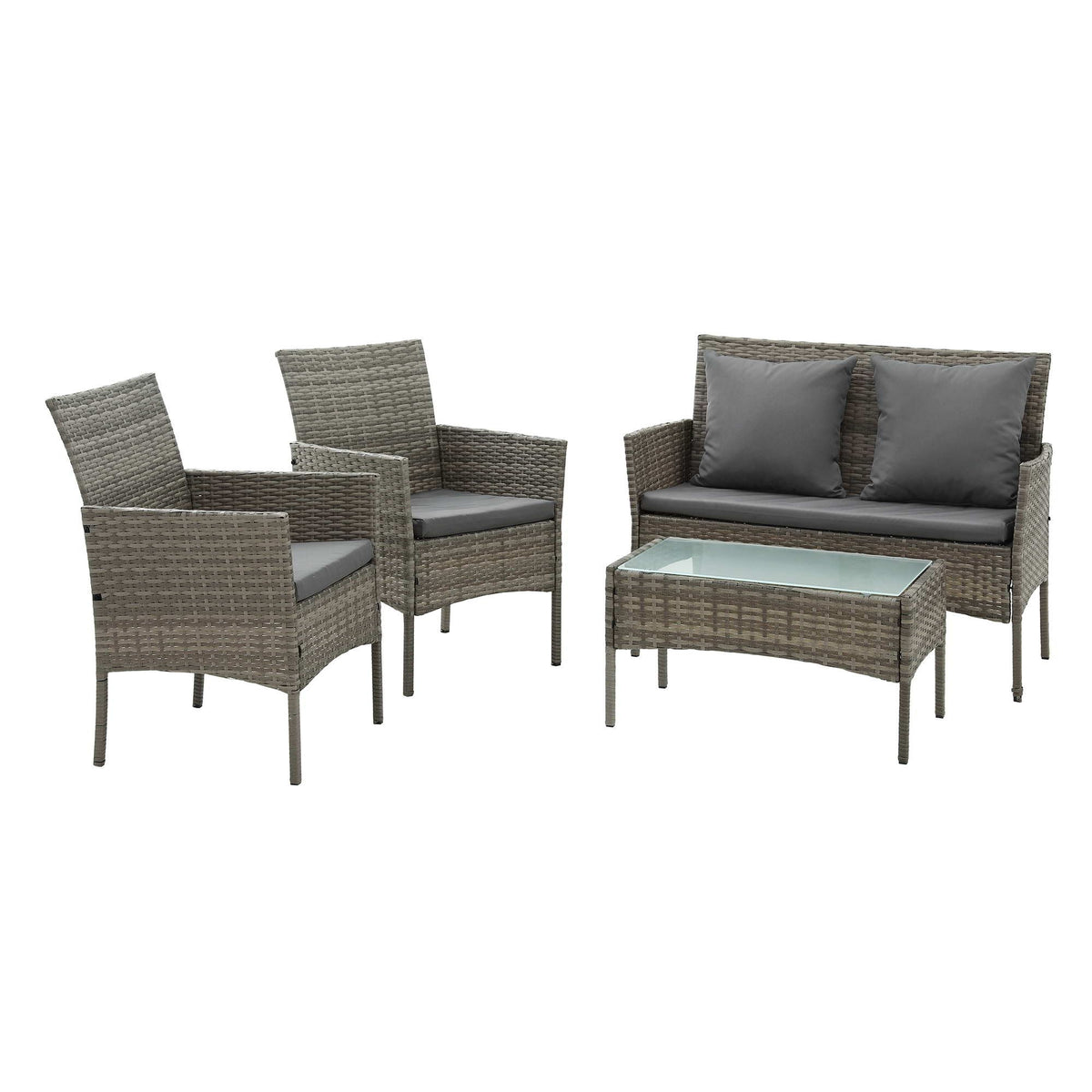 4-Piece Outdoor Sofa Set with Two Pillows Rattan Furniture Grey