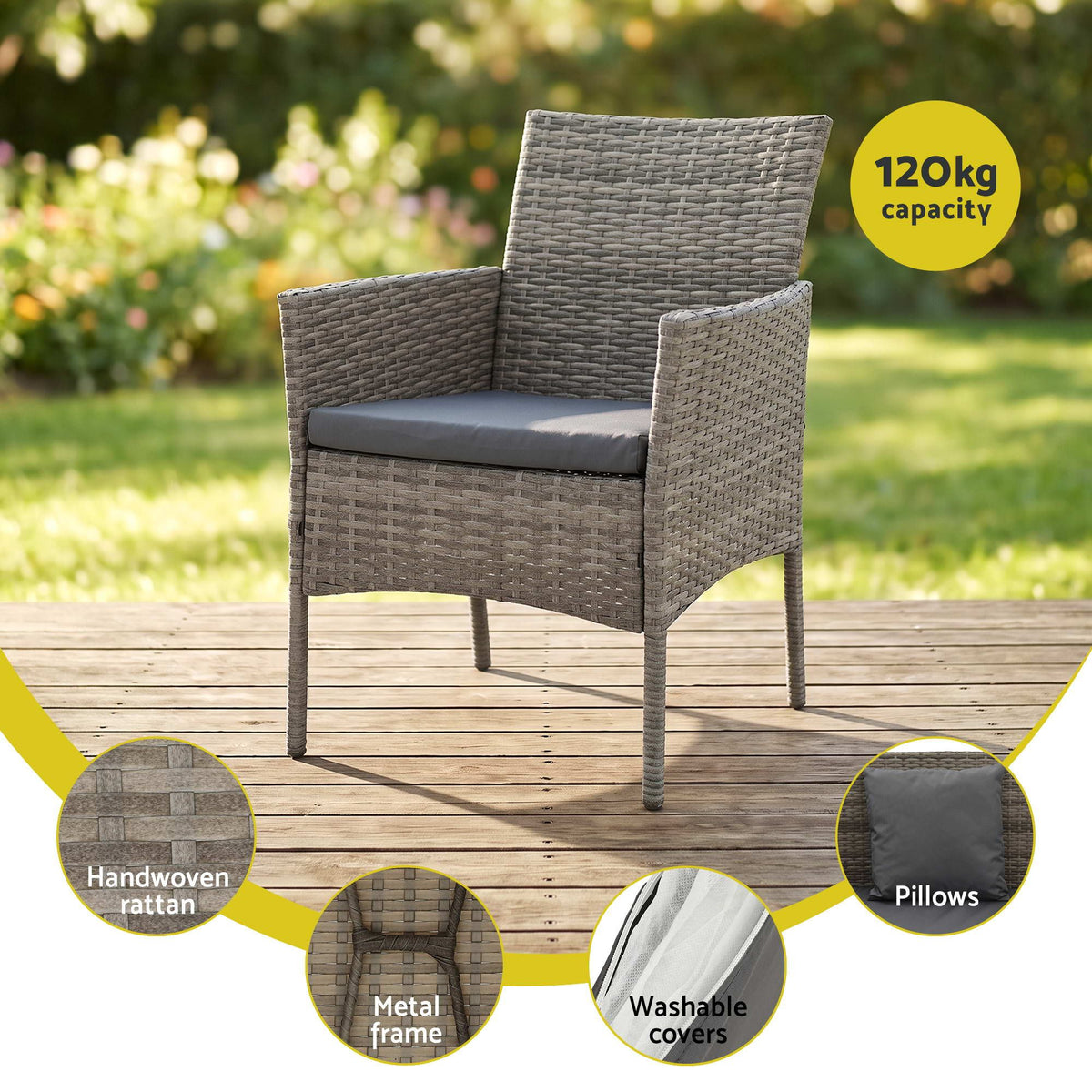 4-Piece Outdoor Sofa Set with Two Pillows Rattan Furniture Grey