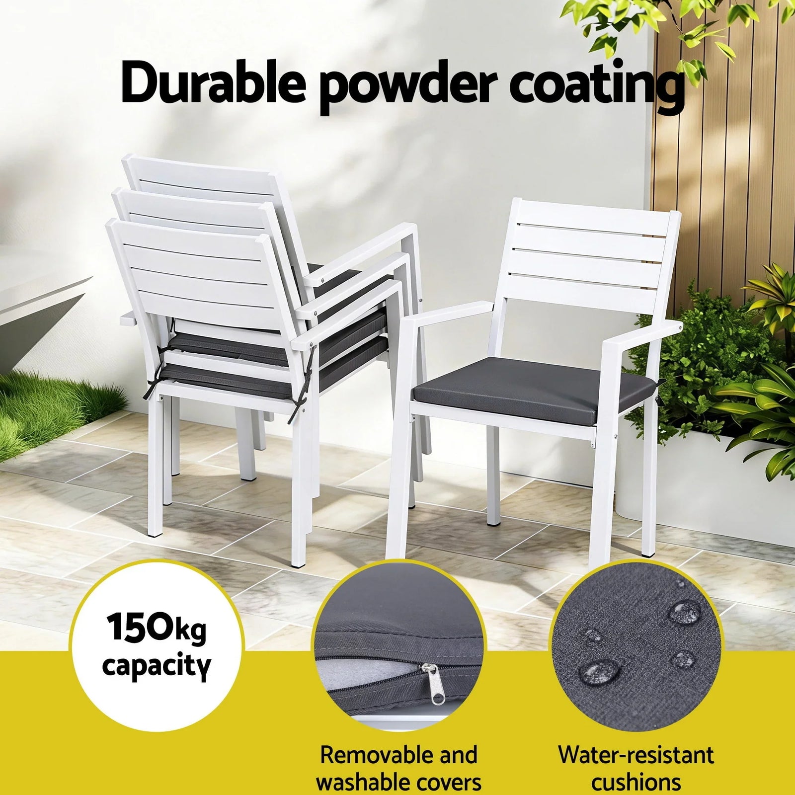 4PC Outdoor Dining Chairs Stackable Aluminum Lounge Chair Patio Furniture
