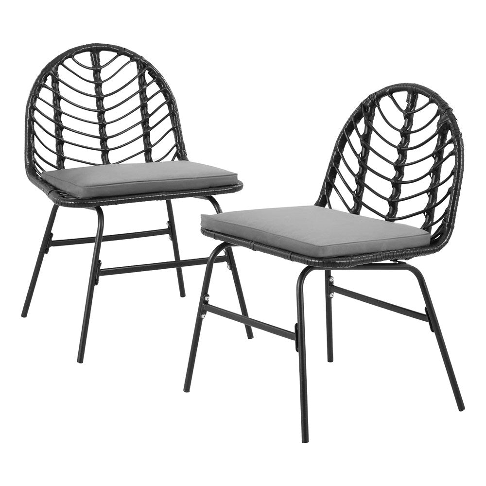 Gardeon 2x Outdoor Chairs Dining Chair Lounge Wicker Patio Furniture Black