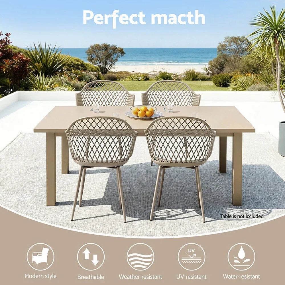 4PC Outdoor Dining Chairs PP Lounge Chair Patio Furniture Garden Coffee
