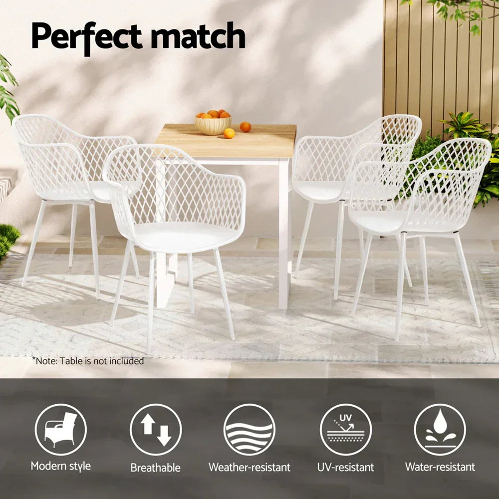 4PC Outdoor Dining Chairs PP Lounge Chair Patio Furniture Garden White