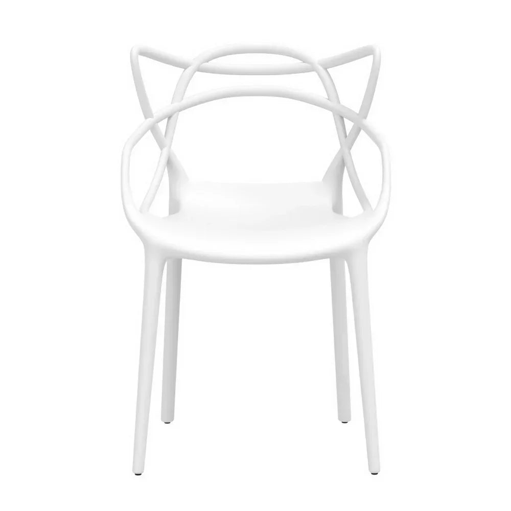 4PC Outdoor Dining Chairs PP Portable Stackable Chair Patio Furniture White