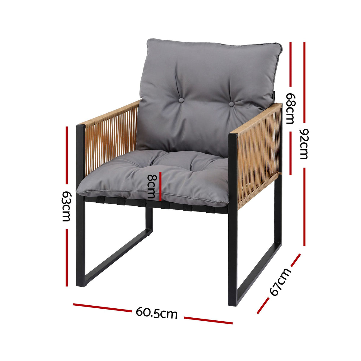 Gardeon 2 Pack Outdoor Dining Chairs, Wicker Patio Armchairs with Cushion Black