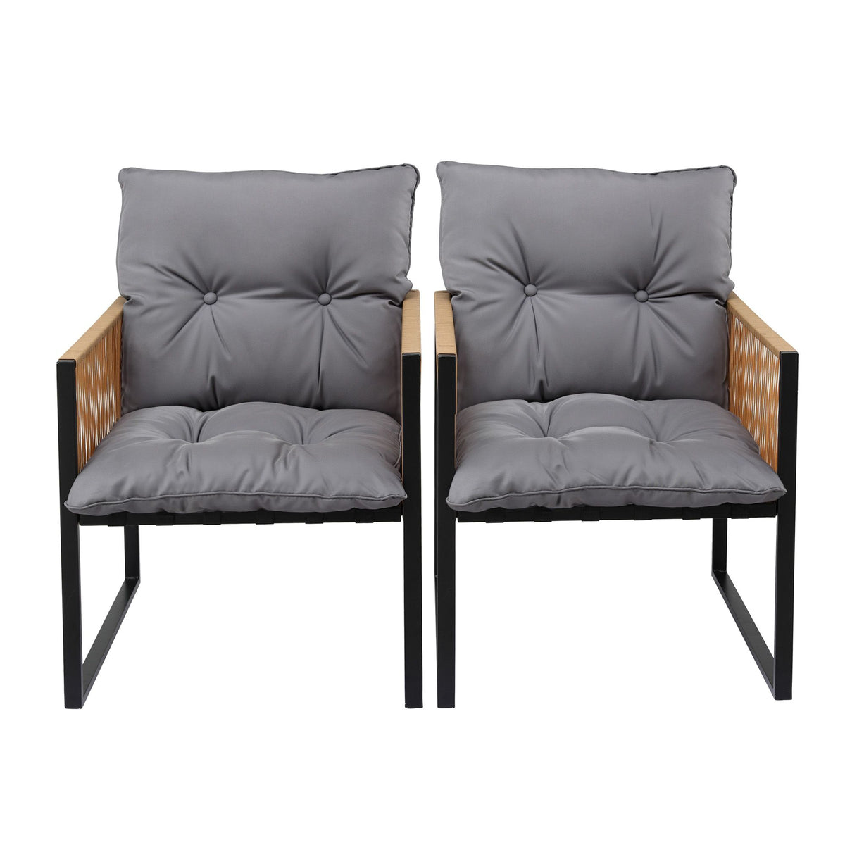 Gardeon 2 Pack Outdoor Dining Chairs, Wicker Patio Armchairs with Cushion Black